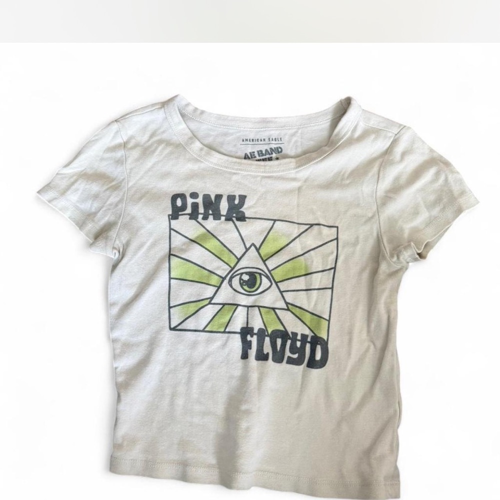 American Eagle Outfitters Cream and Green Pink Floyd Crop Top